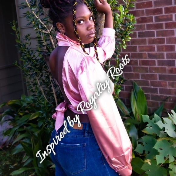 Pink Satin Backless Long Sleeve Top - Picture 1 of 3
